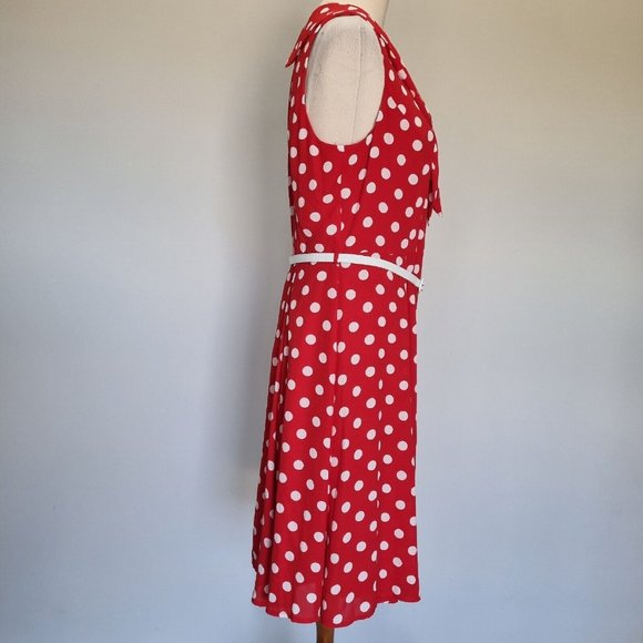 Review Dolce Vita Red & White Polka Dot Fit & Flare Dress with Belt Size 14 - Picture 4 of 10